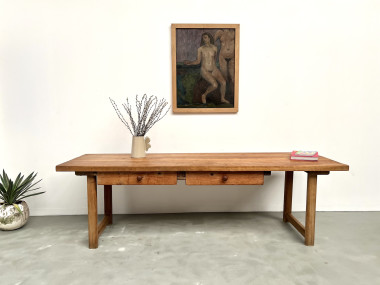Grande table de ferme brutaliste en hêtre, vue 31