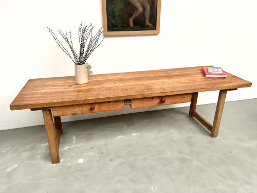 Grande table de ferme brutaliste en hêtre, vue 32