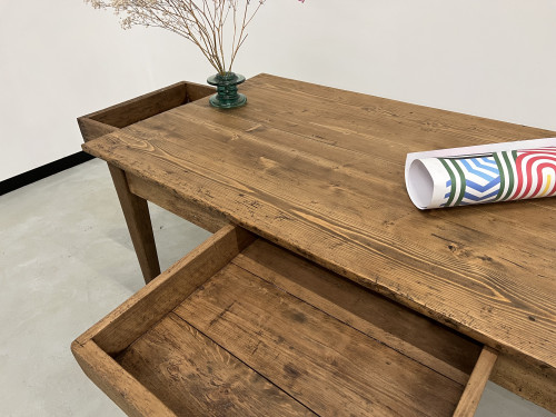Table de ferme ancienne aux pieds fuseaux, XIXème siècle, vue 29