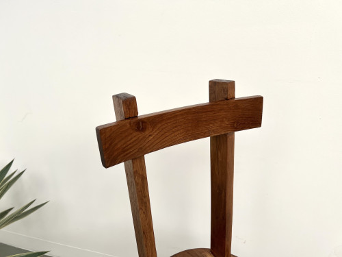 Chaise brutaliste en chêne massif, 1900, vue 3