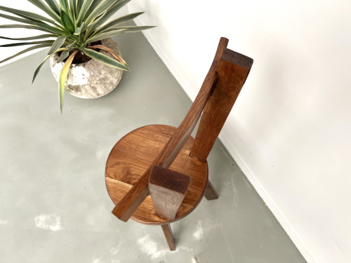 Chaise brutaliste en chêne massif, 1900, vue 11