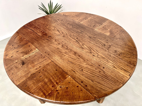 Table ronde en chêne massif – Pièce unique, circa 1900, vue 6