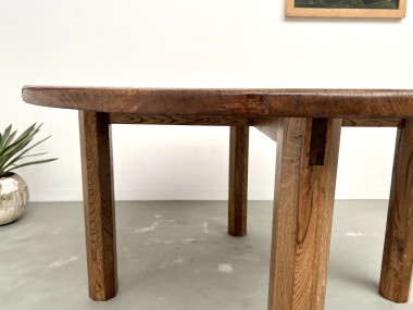 Table ronde en chêne massif – Pièce unique, circa 1900, vue 9