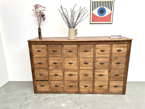 Meuble de métier vintage à 24 tiroirs en pin massif – années 50, vue 4