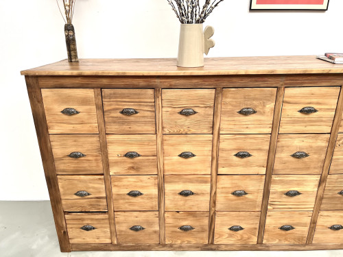 Meuble de métier vintage à 24 tiroirs en pin massif – années 50, vue 6