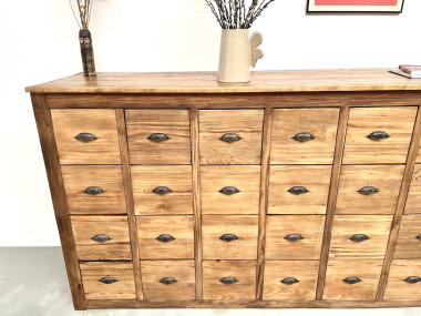 Meuble de métier vintage à 24 tiroirs en pin massif – années 50, vue 6