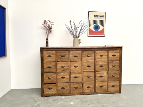 Meuble de métier vintage à 24 tiroirs en pin massif – années 50, vue 27