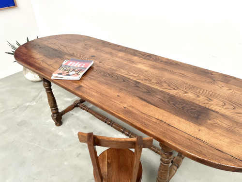 Grande table ancienne ovale en chêne massif – Circa 1900, vue 6