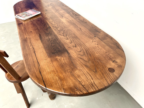 Grande table ancienne ovale en chêne massif – Circa 1900, vue 7