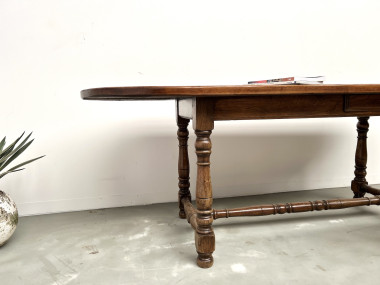 Grande table ancienne ovale en chêne massif – Circa 1900, vue 12