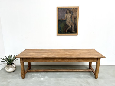 Grande table de ferme en hêtre massif des années 50, vue 4