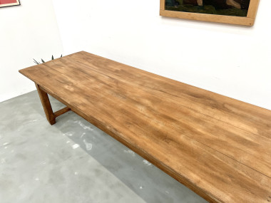 Grande table de ferme en hêtre massif des années 50, vue 6