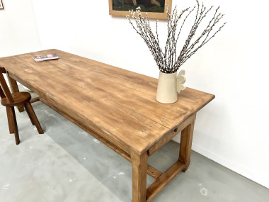 Grande table de ferme en hêtre massif des années 50, vue 9