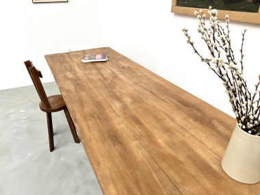 Grande table de ferme en hêtre massif des années 50, vue 11