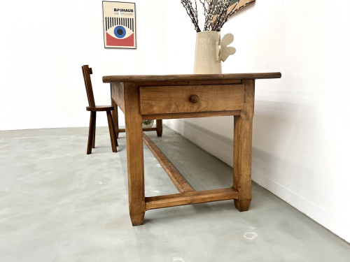 Grande table de ferme en hêtre massif des années 50, vue 12