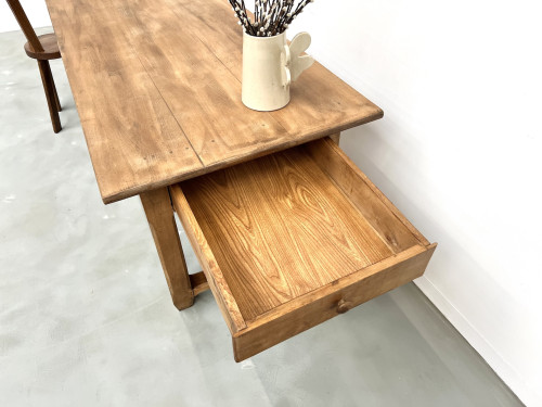 Grande table de ferme en hêtre massif des années 50, vue 14