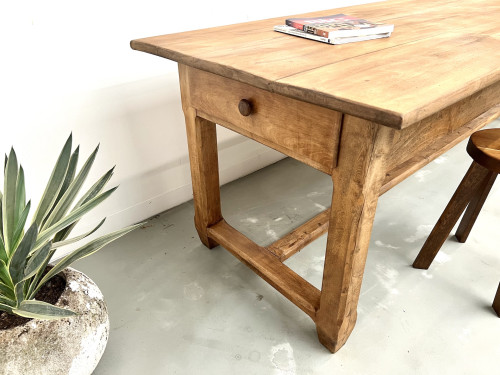 Grande table de ferme en hêtre massif des années 50, vue 16