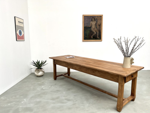 Grande table de ferme en hêtre massif des années 50, vue 29
