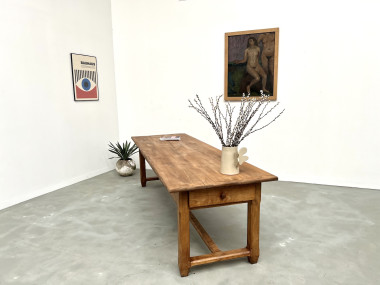 Grande table de ferme en hêtre massif des années 50, vue 30