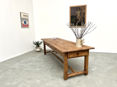 Grande table de ferme en hêtre massif des années 50, vue 31