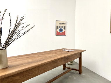 Grande table de ferme en hêtre massif des années 50, vue 33