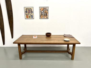 Table de ferme en chêne des années 50, vue 3