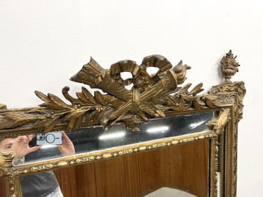Grand miroir fronton ancien à parecloses, vue 5