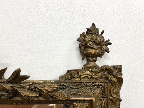 Grand miroir fronton ancien à parecloses, vue 10