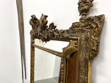 Grand miroir fronton ancien à parecloses, vue 11