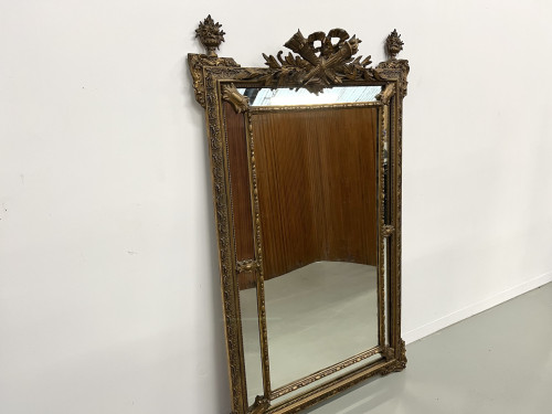 Grand miroir fronton ancien à parecloses, vue 18