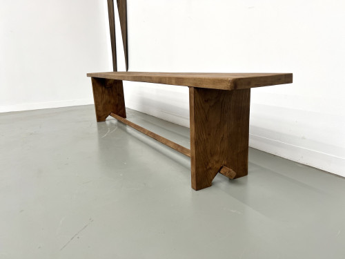 Banc en chêne massif, France, années 1950, vue 10