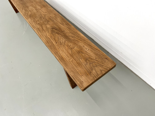 Banc en chêne massif, France, années 1950, vue 11
