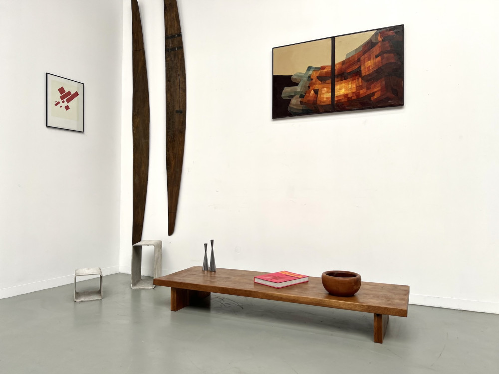 Table basse en chêne massif, DLG Pierre Chapo, années 1950, vue 1