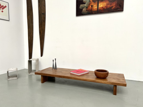 Table basse en chêne massif, DLG Pierre Chapo, années 1950, vue 2