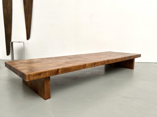 Table basse en chêne massif, DLG Pierre Chapo, années 1950, vue 25