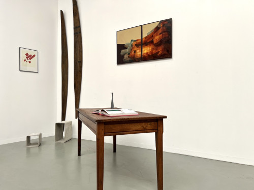 Petite table en chêne et merisier, 1950, vue 5