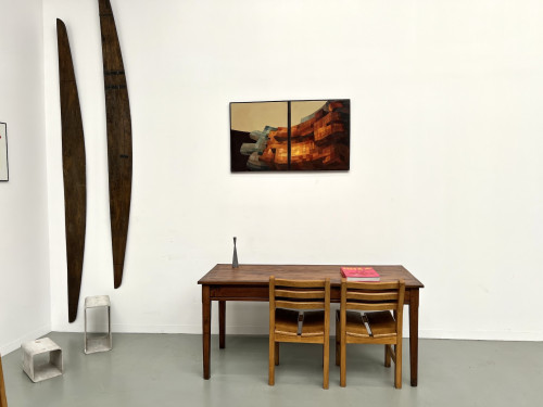 Petite table en chêne et merisier, 1950, vue 11