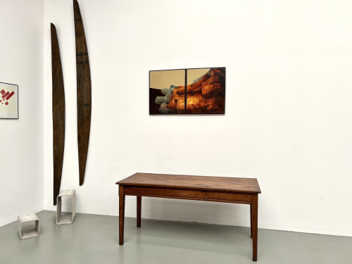 Petite table en chêne et merisier, 1950, vue 21
