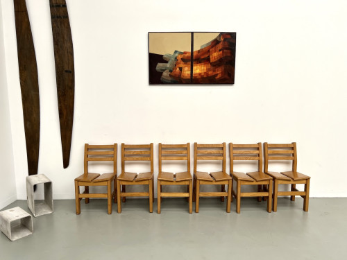 Série de 6 chaises en orme "Les Arcs", vue 2