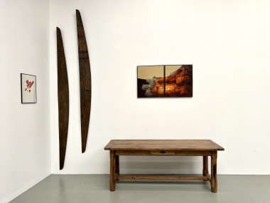 Table de ferme XIXe siècle en chêne et noyer, vue 1