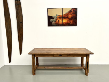 Table de ferme XIXe siècle en chêne et noyer, vue 2