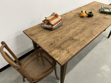 Table de ferme des années 50 en chêne et pin, vue 12