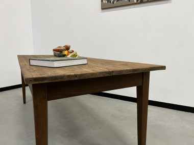 Table de ferme des années 50 en chêne et pin, vue 18