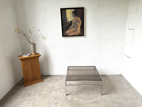 Table basse moderniste en chrome et verre fumé, vers 1970., vue 13