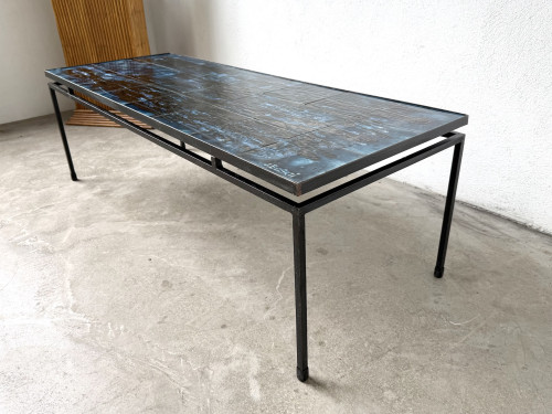 Table basse en métal et céramique signée J. Belarti, circa 1970, vue 14