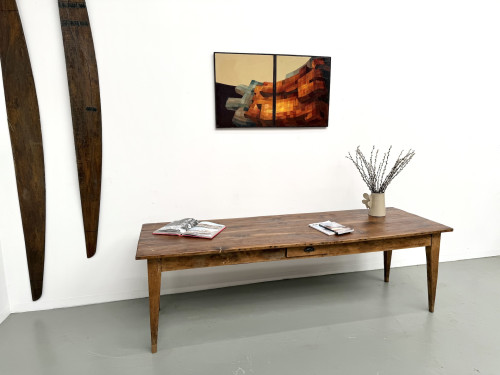 Table de ferme XXL ancienne en noyer, vue 1