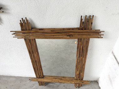 Duo de grands miroirs vintage en bambou, années 70, vue 4