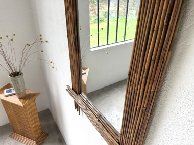 Duo de grands miroirs vintage en bambou, années 70, vue 10