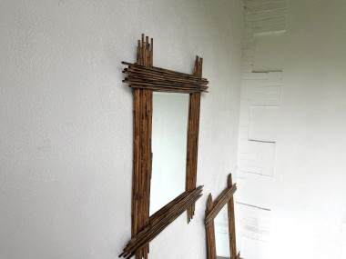 Duo de grands miroirs vintage en bambou, années 70, vue 11