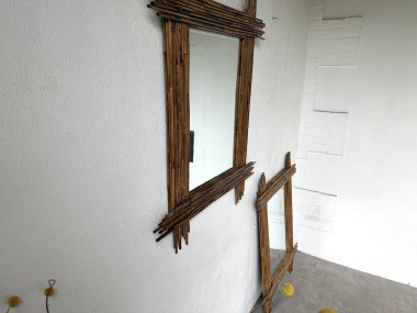 Duo de grands miroirs vintage en bambou, années 70, vue 12
